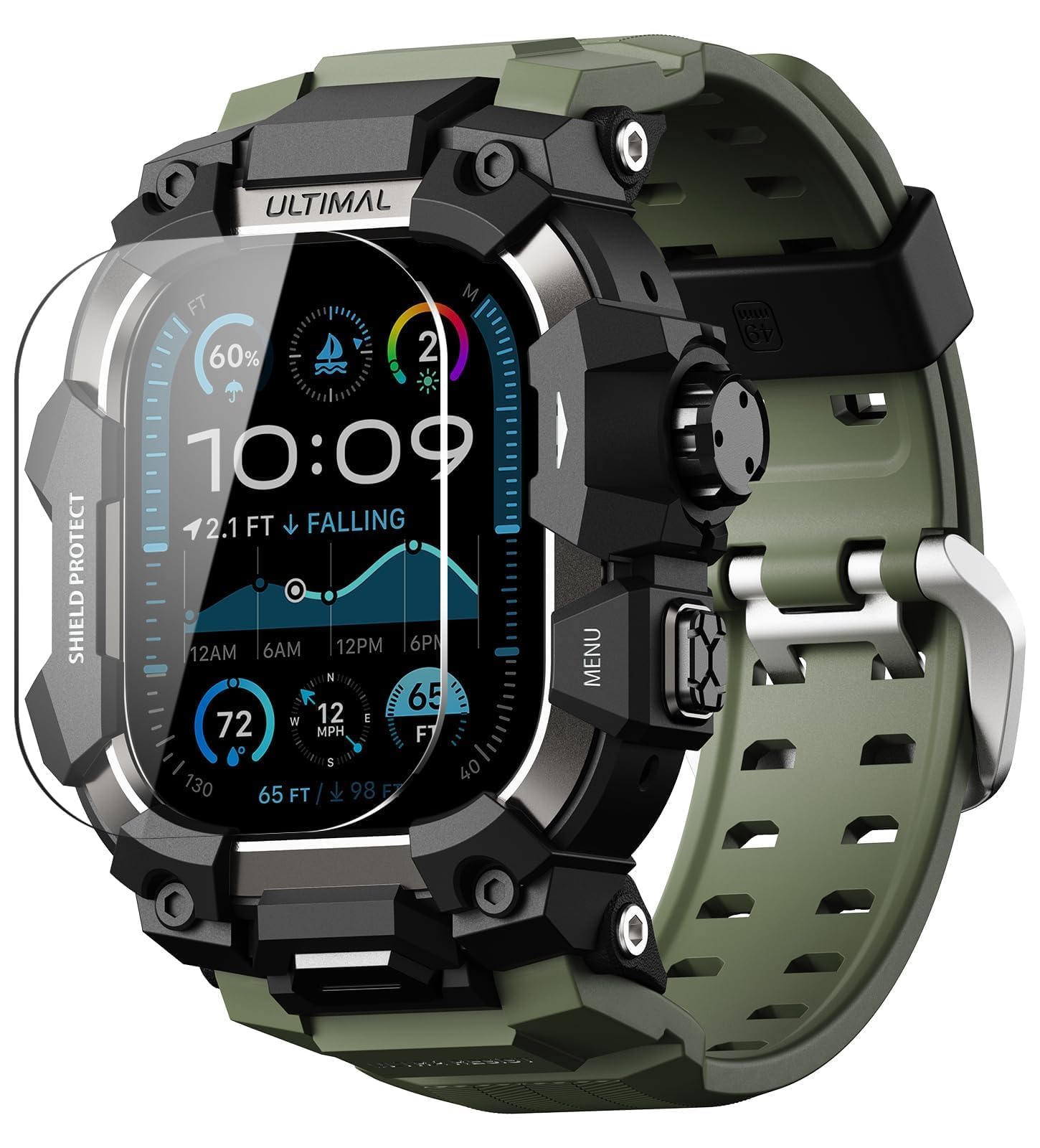 ULTIMAL Rugged Case with Band for Apple Watch Ultra 4/3/2/1, 49mm Green