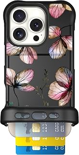 Scooch® for iPhone 16 Pro Case with Card Holder, Wingmate Wallet Case with Hidden Card Slot and RFID Protection, Holds 3 to 4 Cards, 10-Foot Drop Protection, Dried Flowers