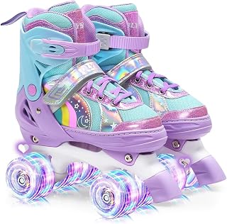OLYSPM Roller Skates for Kids, 8 Light Up Wheels and 4 Adjustable Sizes, Four Wheel Skates,Double Row Roller Skates for Girls Boys Beginners