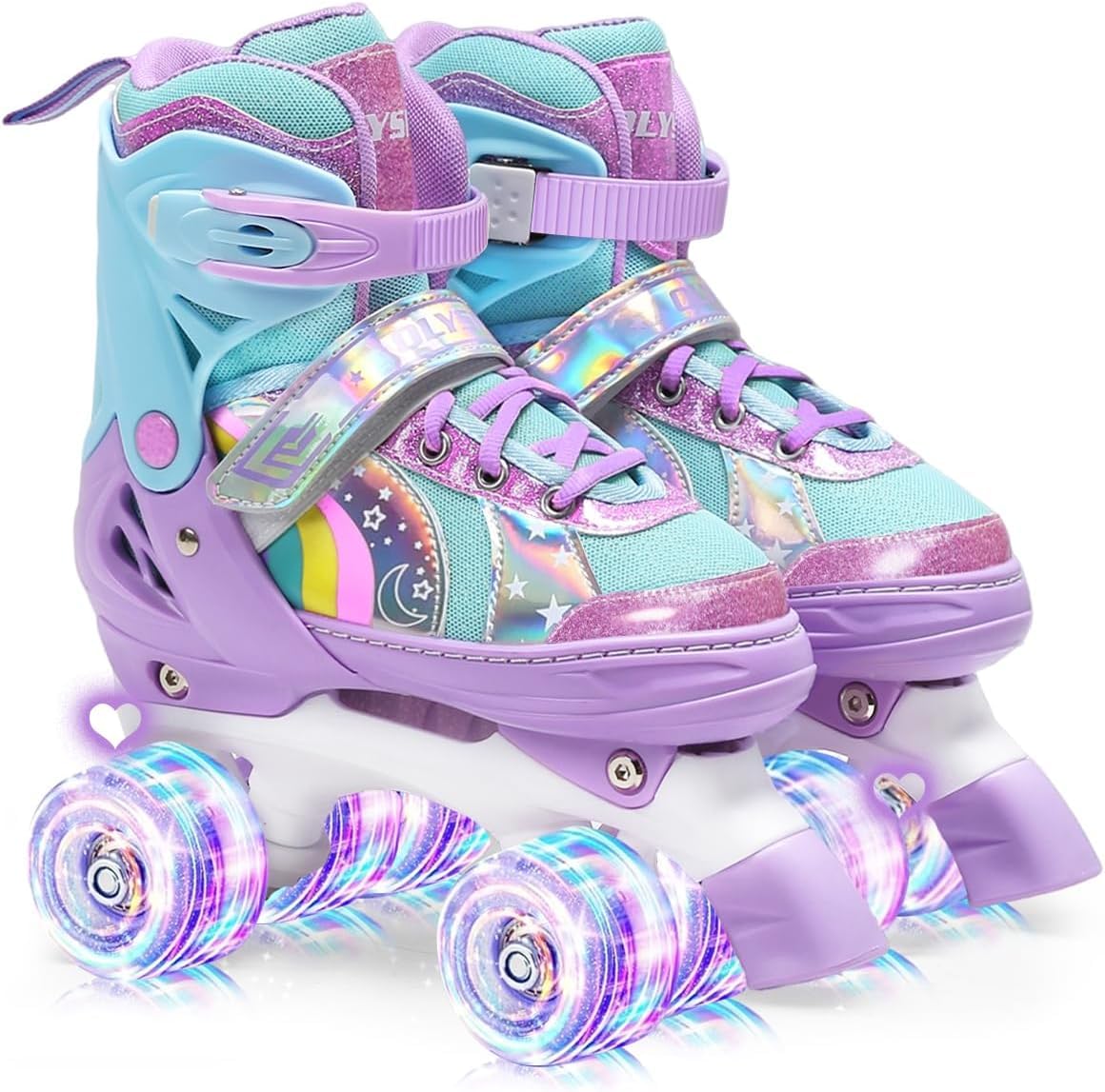 OLYSPM Roller Skates for Kids, 8 Light Up Wheels and 4 Adjustable Sizes, Four Wh
