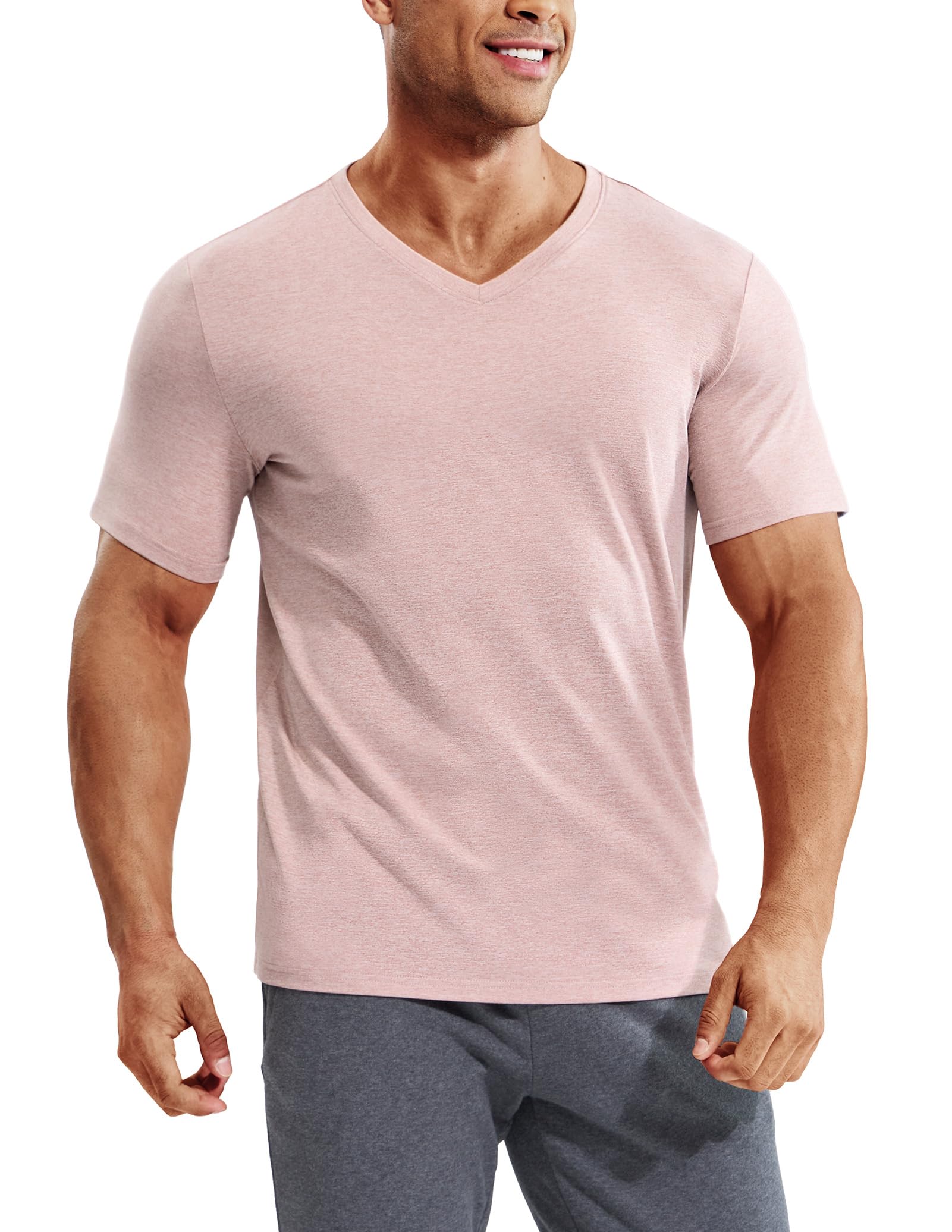 MIER Men's Dry Fit V Neck Soft Short Sleeve Moisture Wicking Running Athletic Gy