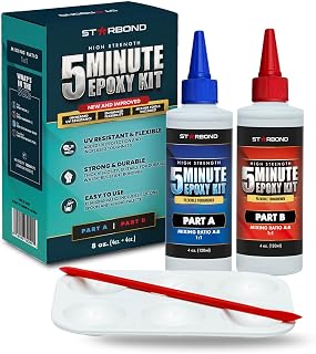 8 oz. XL Starbond 5 Minute Epoxy Pro Kit– Flexible Toughened (2,600 lb Shear Strength), Easy to Use, Fast Setting Glue — Compatible with Metal, Plastic, Wood, Ceramics, Glass and More