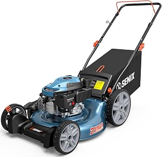 SENIX 21" Gas Lawn Mower 144cc, 3-in-1 Push Mower Mulch Bag Side Discharge | 4-Stroke Engine, 3-in-1 Design, 1.25''-3.75'' Cut Height, Includes 1.7 Bushels Grass Bag
