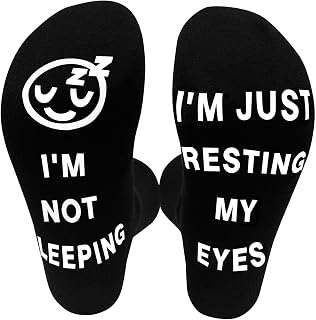 ZoomPlay Funny Socks Novelty Socks Gift for Men, I'M NOT SLEEPING I'M JUST RESTING MY EYES Sock, Unisex Cotton Calf with Grippers Non-Slip, Christmas Birthday Gifts, Without Gift Box