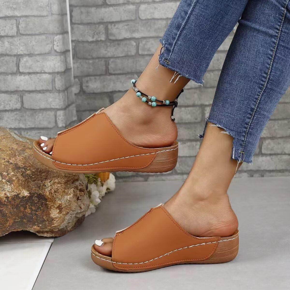 Sandali da donna con zeppa aperta - Scarpe da spiaggia leggere e comode per pass