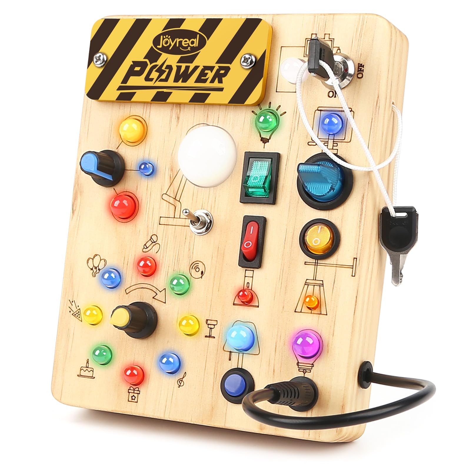 Joyreal Montessori Busy Board 2 Year Old, Wooden Fidget Sensory Toy for Toddlers