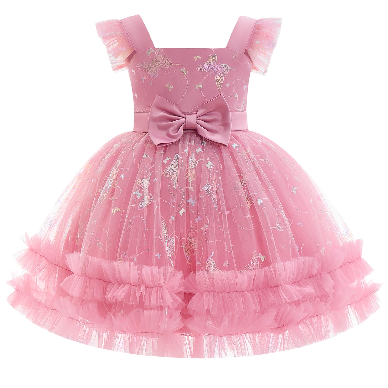 Baby Girl Flutter Sleeve Butterfly 1st 2nd 3rd Birthday Outfits Toddler Pageant 