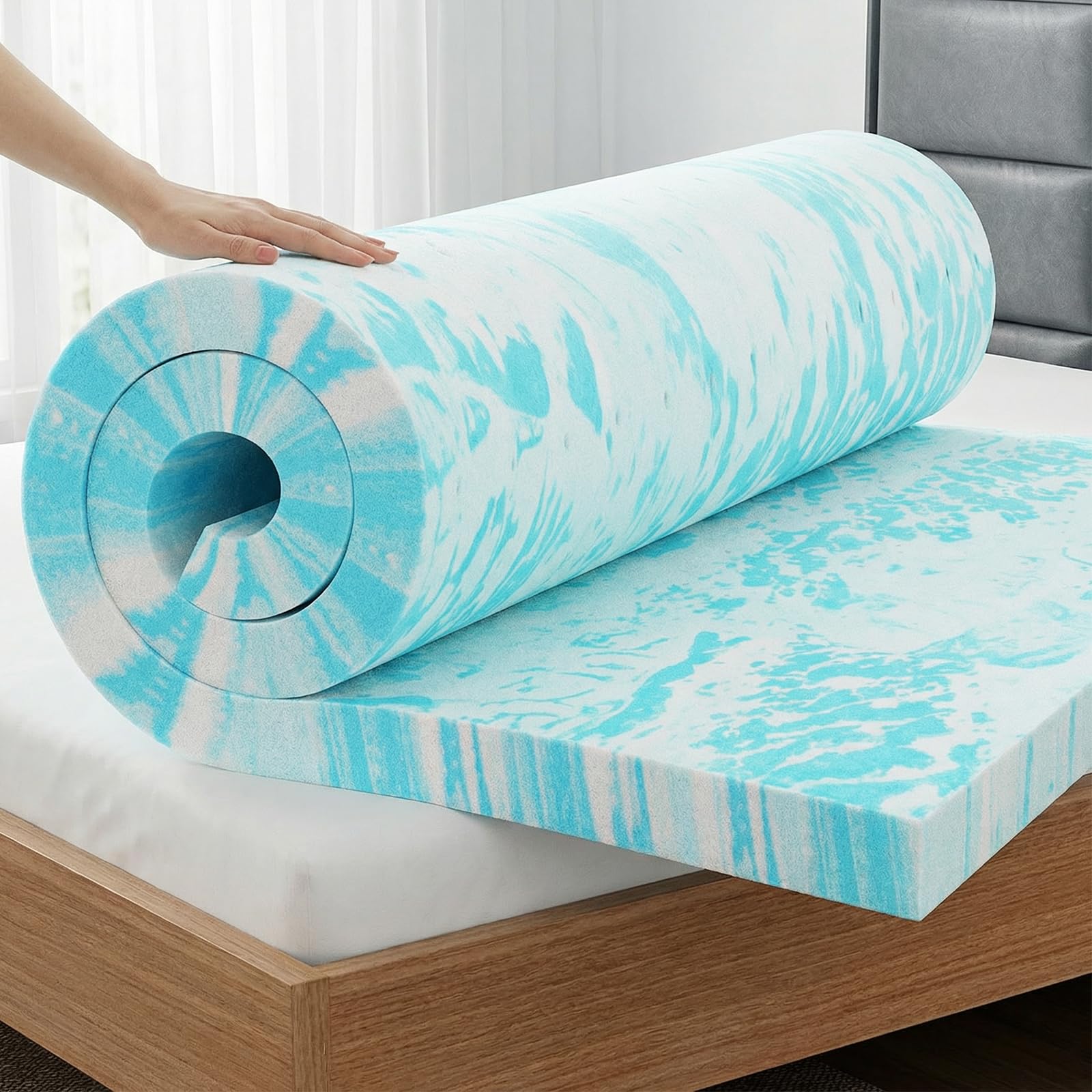 OLIXIS 3 Inch Queen Cooling Gel Infused Memory Foam Mattress Topper Bed Pad | Ce