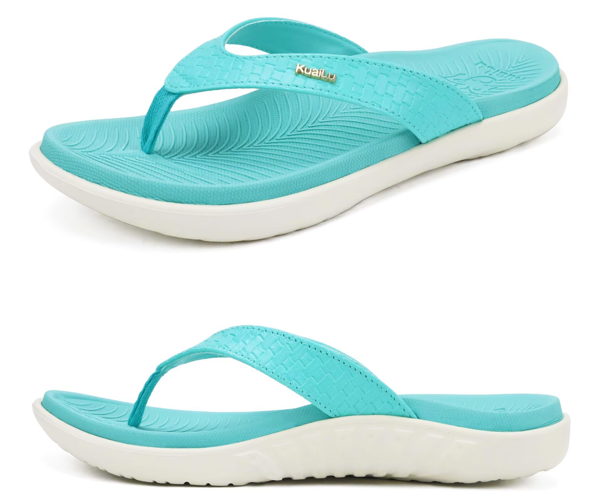 KuaiLu Women's Summer Arch Support Beach Flip Flops Anti-Skid Sea