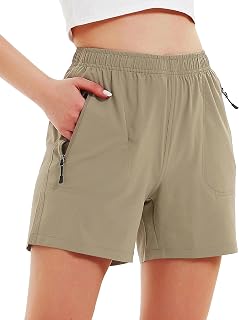 Ladies 7 Inch Cargo Shorts Quick Dry Lightweight Athletic Outdoor Workout Shorts with Zipper Pockets
