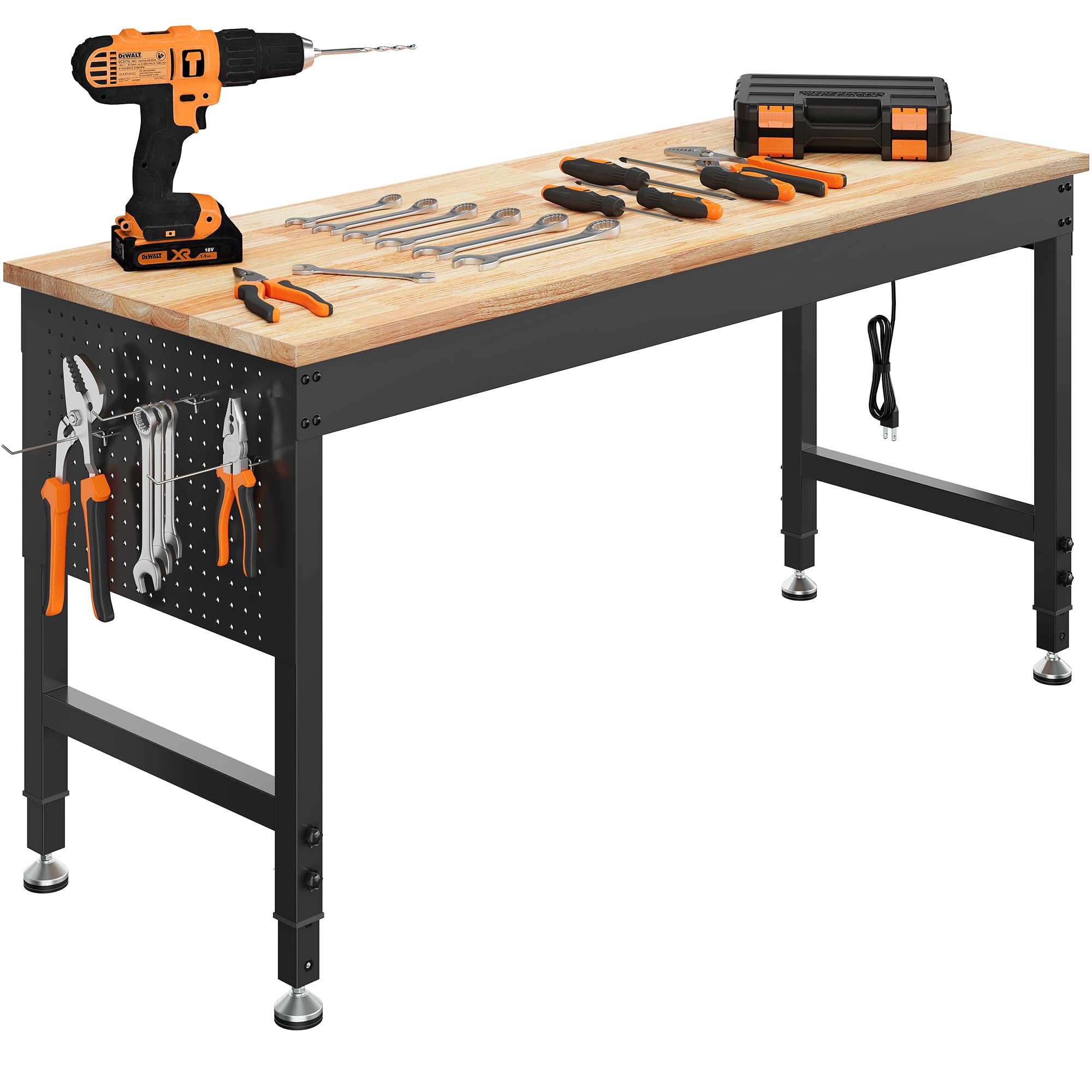 CAMMOO 60" Adjustable Workbench, 2000LBS Max Load, Pegboard & Power Strip | Rubb