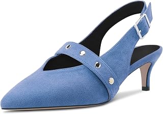 HDEUOLM Women's Stiletto Mid Heel Pointed Toe Sandals Slingback Slip-on Buckle Closure Party Dress Shoes