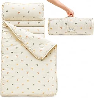 Toddler Nap Mat with Pillow &amp; Minky Dot Blanket, Extra Large Roll Up Sleeping Mat for Daycare, Preschool &amp; Kindergarten,Slumber Bags for Girls