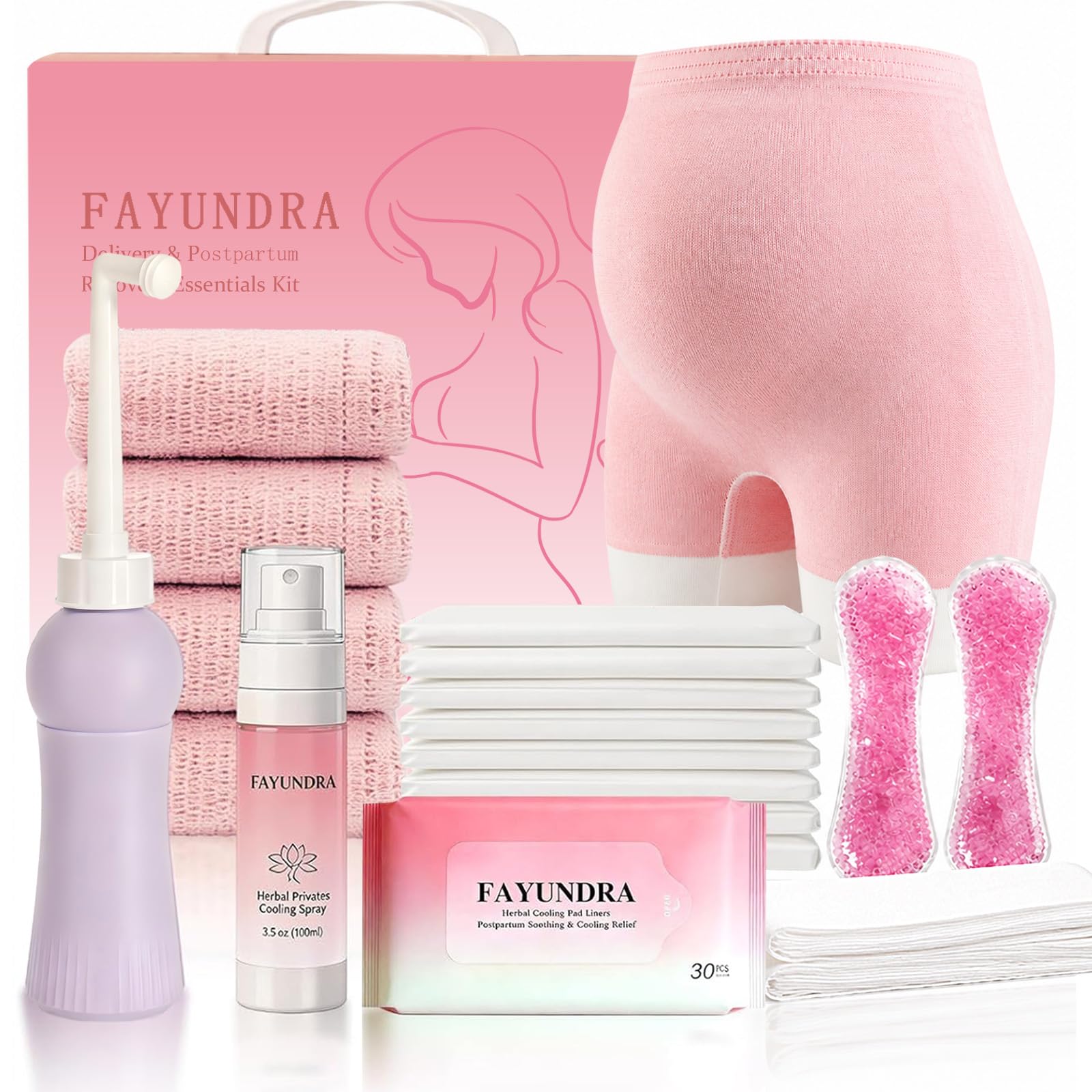 Postpartum Recovery Kit for Mom After Birth, Recovery Essentials with Peri Bottl
