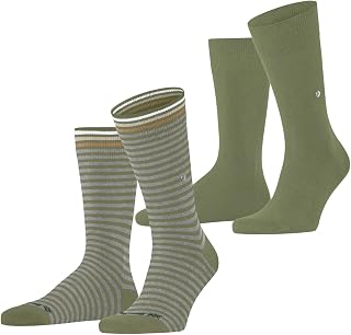 Burlington Men's Everyday Stripe Mixed 2-Pack Socks Breathable Cotton Reinforced Skin-Friendly Hard-Wearing Mix Plain Patterned For Work Everyday Wear Multipack ONE-SIZE-FITS-ALL Gift Idea 2 Pairs