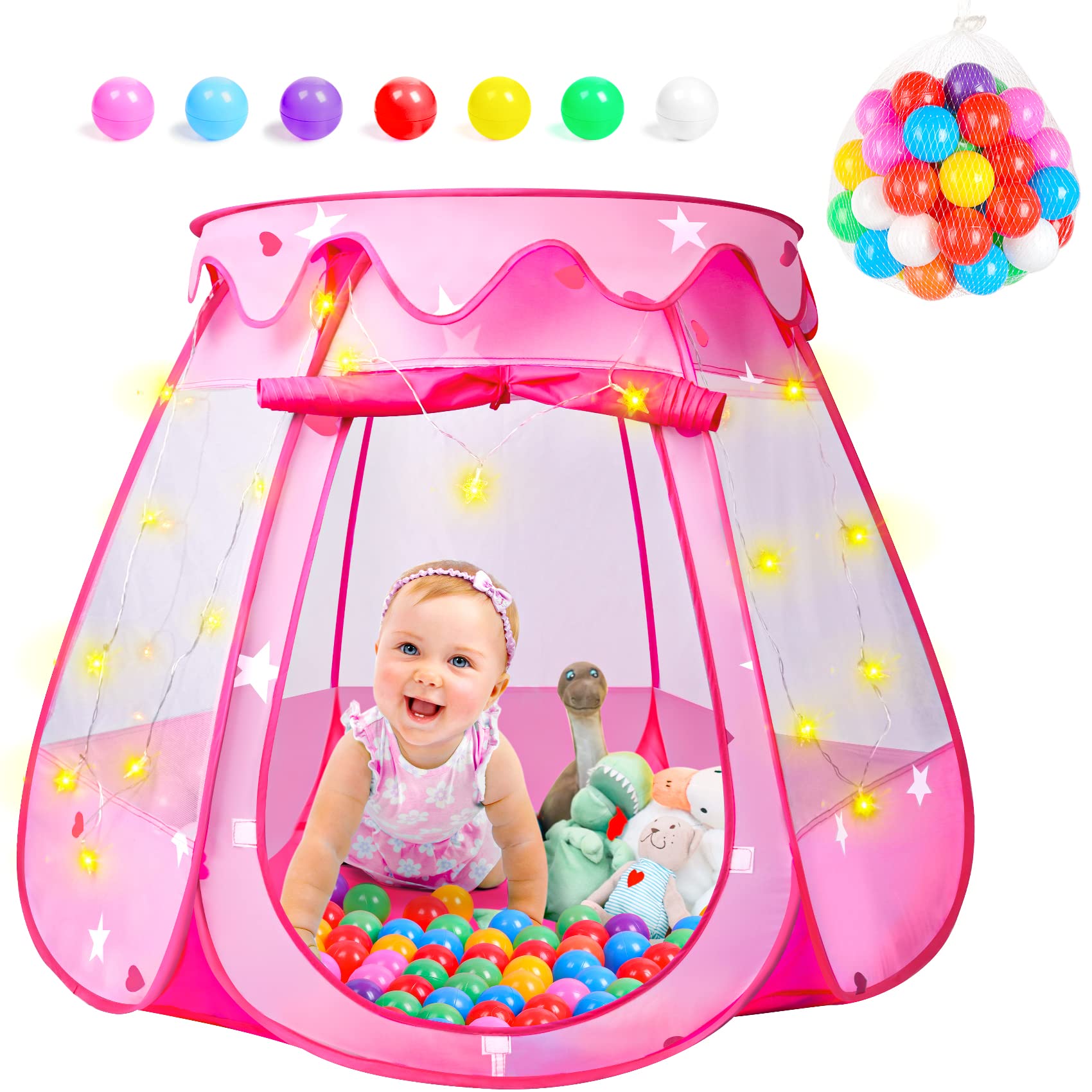 DISHIO Ball Pits with 50 Balls, Pop up Tents for Kids with Star Lights | Ball Pi