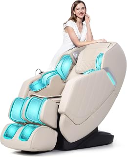HealthRelife Full-Body Massage Chair, Intelligent Zero-Gravity Massage Chair with 3D Robotic Hands, SL Track, Relaxation Chair, Bluetooth Speaker, Beige
