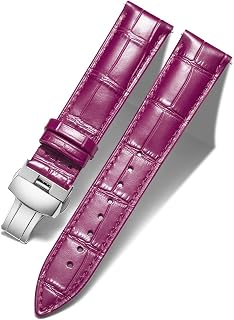 BINLUN Leather Watch Strap Replacement Leather Strap for Men/Women with Butterfly Deployment Buckle Silver/Gold/Rose Gold 12mm-24mm 10 Colors