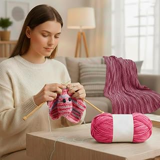 1 Pcs 165 Meters Soft Knitting Yarn Multi-Strand Crochet Yarn for DIY Crafts Sweater Scarf Blanket Hat Sewing Home Accessories (Red Prune Flower)