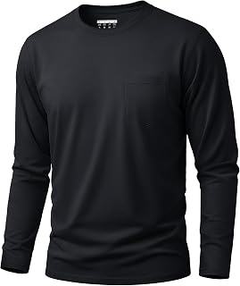 Cavva Men's Cotton Long Sleeve T-Shirt with Pockets Basic Crew Neck Long Sleeve Fall Tops