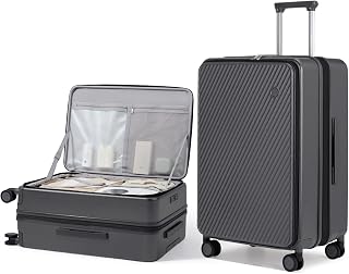 mixi 24 Inch Large Expandable Checked Luggage PC Hard Shell Suitcase Top Opening Rolling Travel Suitcases with Spinner Wheels & TSA Lock, Rock Gray