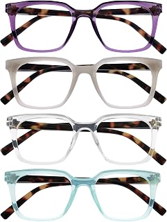 OPULIZE KOI Reading Glasses 4 Pack - Large Rectangular Frame - Purple-Grey-Clear-Aqua - Mens Womens- Spring Hinges - RRRR50-57CQ - +2.00