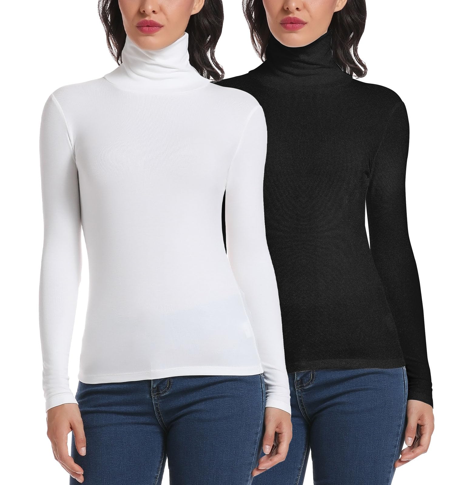 STARBILD Women's Long-Sleeved Shirt with Turtleneck, Blouse / Casual Top / Stret