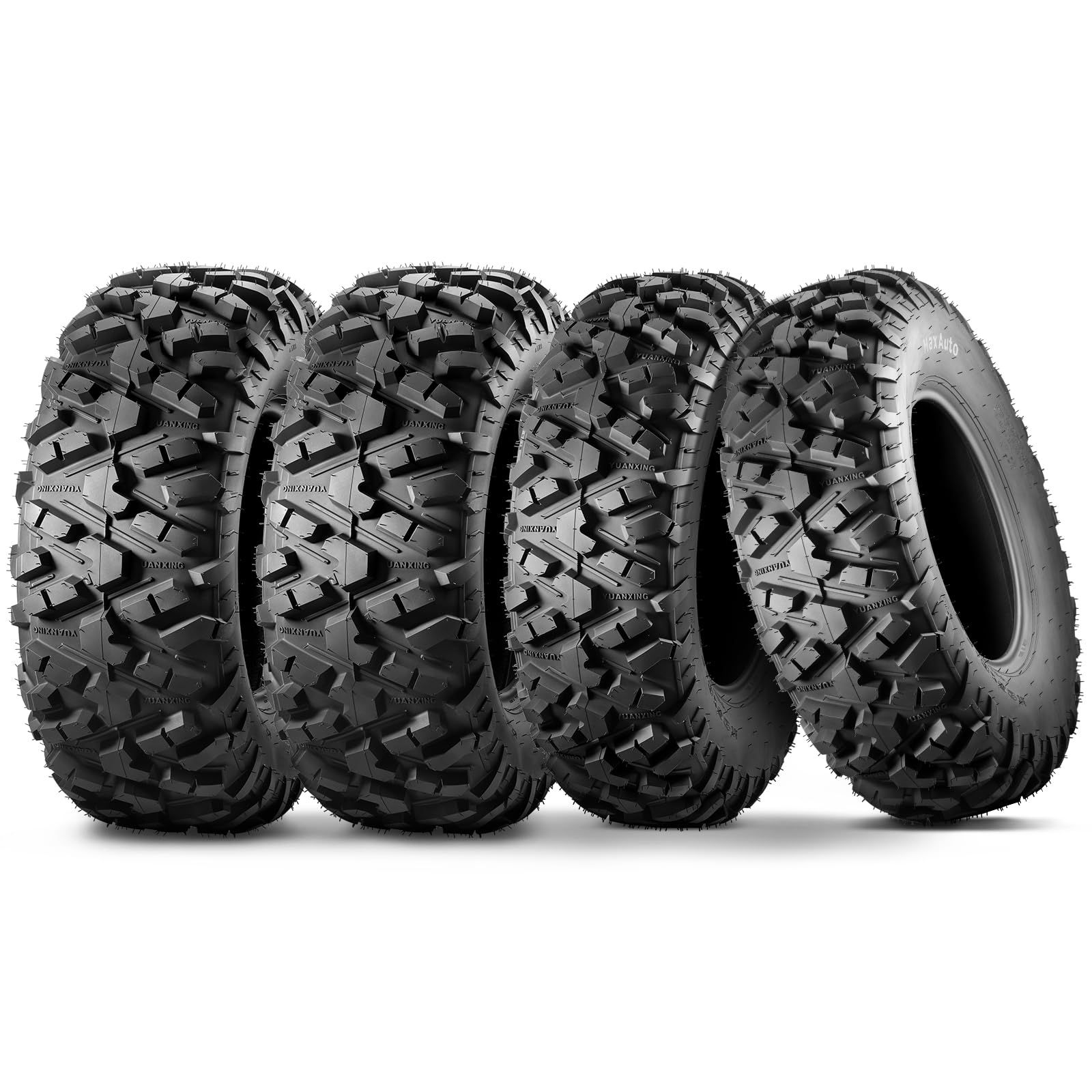 MaxAuto Set of 4 AT25x8-12 & AT25x10-12 ATV UTV Mud Sand Tires,25x8x12 Front & 2