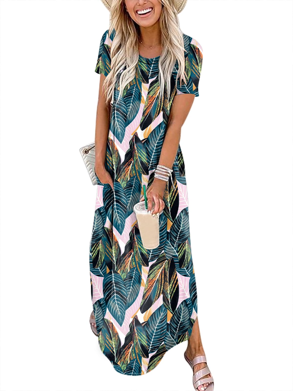 ANRABESS Womens Summer Maxi Dress Short Sleeve Casual Sundress with Pockets