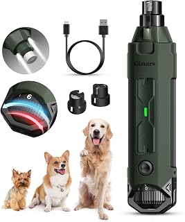 Gimars Adjustable 6 Speeds 12000rpm Dog Nail Sharpener 45dB Double Led-Light Pet Nail Sharpener USB Rechargeable 3 Ports Nail File For Large Medium Small Dog, Army Green