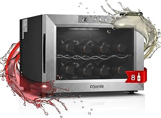 8 Bottles Wine Cooler Refrigerator, Small Wine Fridge, Stainless Steel | 41-64°F Adjustable Temp, Double-layer Glass Door, Red & White Wine Storage, Home Bar