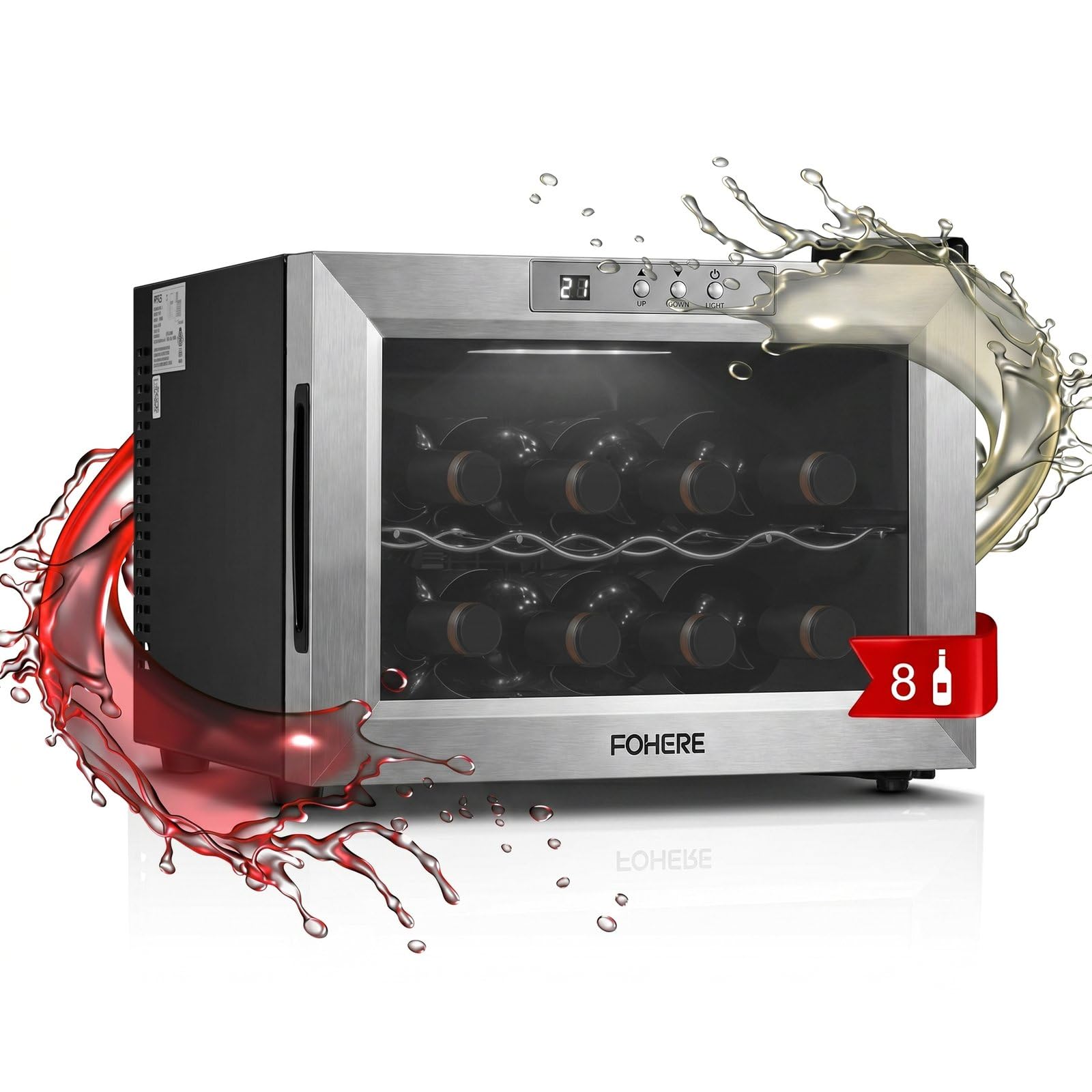 8 Bottles Wine Cooler Refrigerator, Small Wine Fridge, Stainless Steel | 41-64°F