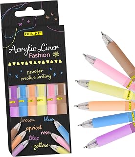 Online Fashion Acrylic Pencils, 6 Water-Based Acrylic Markers, Pastel Colours, Quick Drying on Wood and Plastic, Also as Glass Markers or Stones for Painting I Marker