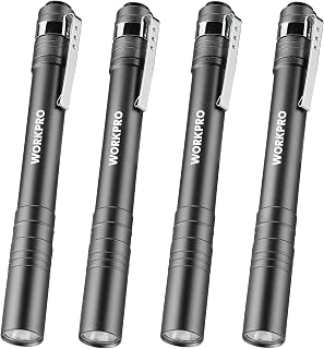 WORKPRO LED Pen Light, Aluminum Pen Flashlight, Pocket Flashlight with Clip | for Inspection, Emergency, Everyday, 2AAA Batteries Include, Gray(4-Pack)
