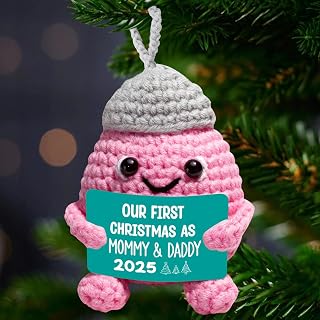Mini Handmade Crochet Ornament Our First Christmas as Mom and Dad 2025 - Family Holiday Decoration, New Parents Celebration Gift, Tree Decoration