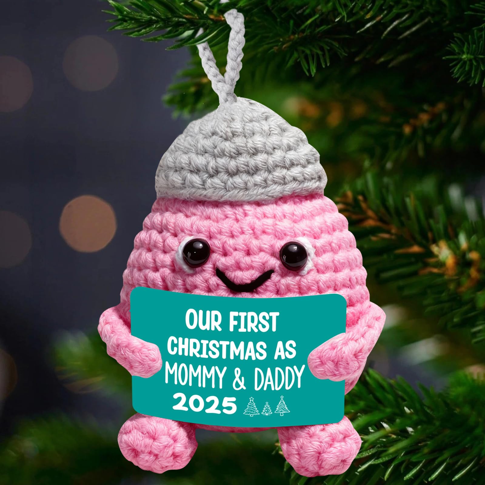 Mini Handmade Crochet Ornament Our First Christmas as Mom and Dad 2025 - Family 