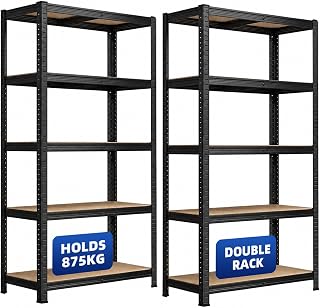 Grennswick Set of 2 Heavy Duty Garage Shelving Units –5-Tier Steel Storage Shelves, 875kg Capacity Boltless Assembly, Adjustable Height & Layout for Warehouse, Living Room, Kitchen, Bedroom