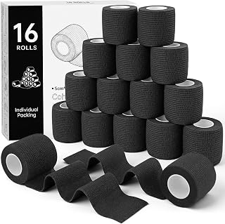 HONYAO Self Adhesive Bandage 16 Rolls, 5cm x 4.5m Pet Vet Wrap for Dogs Cats, Cohesive Bandage for Sports Wrist Ankle Stretch Sprains Swelling First Aid, Black
