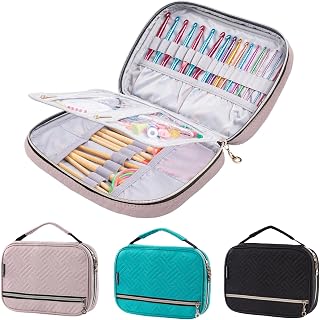 MYBAGZING Crochet Hook Case, Quilted Organizer for Crochet Hooks up to 8" | Crochet hook holder with pockets for knitting needles, circular needles, crochet accessories & supplies;empty organizer case
