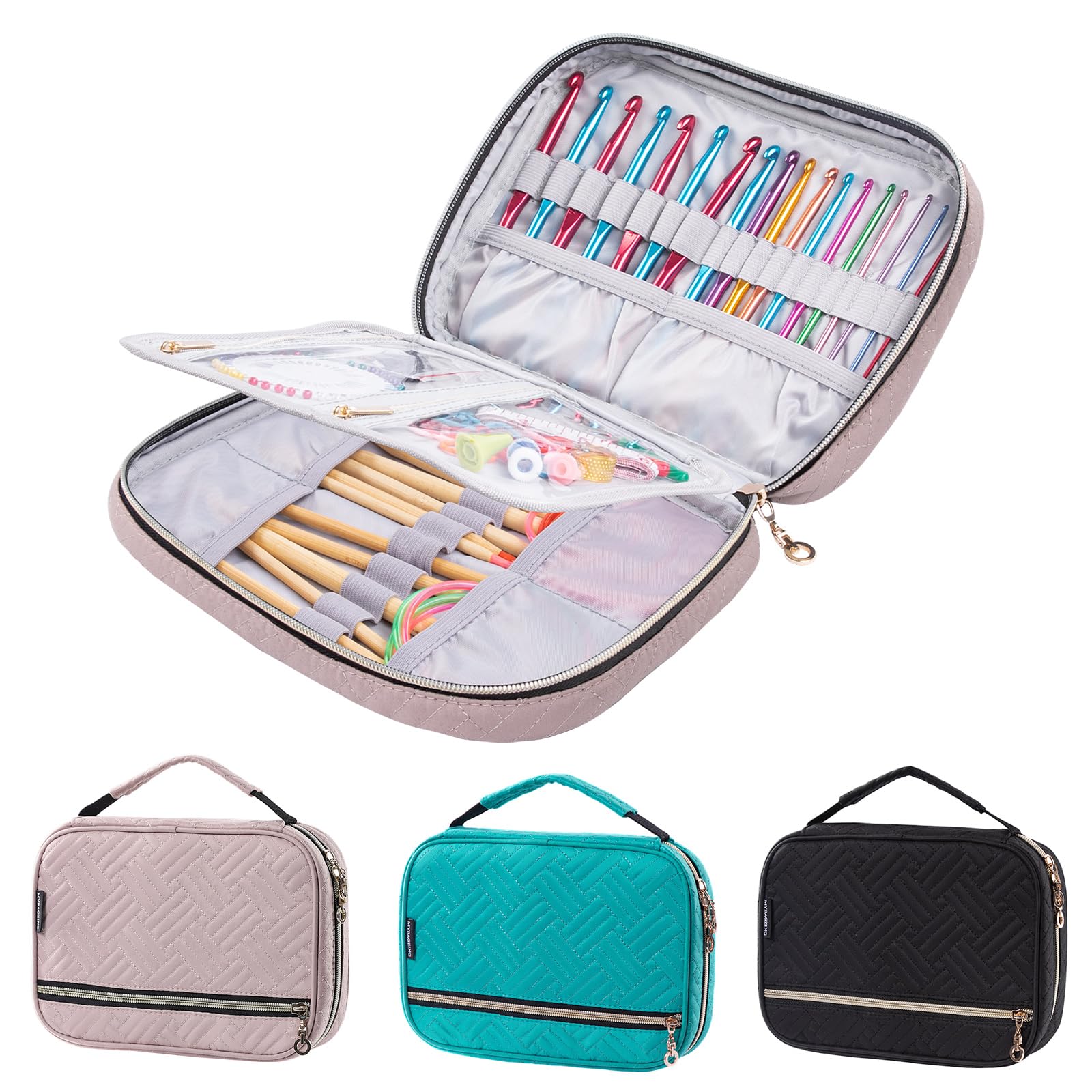 MYBAGZING Crochet Hook Case, Quilted Organizer for Crochet Hooks up to 8" | Croc