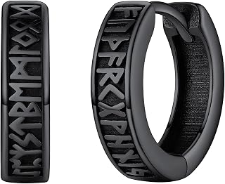 FaithHeart Viking Rune Stud Earrings for Men Women Stainless Steel Nordic Viking Rune Hoop Earrings Punk Style Piercing Earrings with Gift Box for Friends Husband