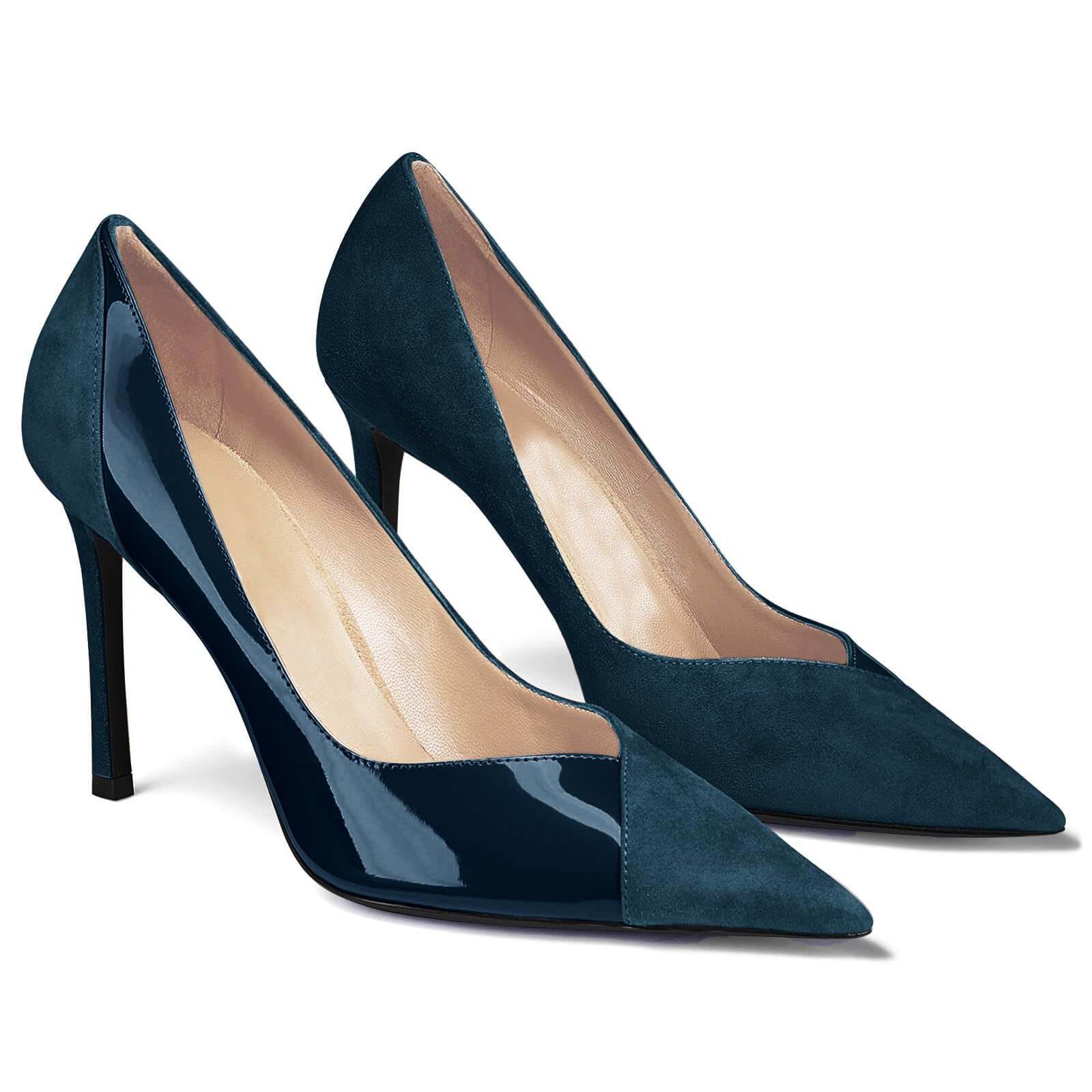 Coutgo Zapatos de tacón alto con punta puntiaguda para mujer, zapatos de vestir 