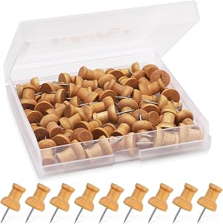 50 PCS Wooden Push Pins, Natural Cork Board Pins for Noticeboards | Wooden Drawing Pins for Maps & Crafts, Thumb Tacks with Strong Grip