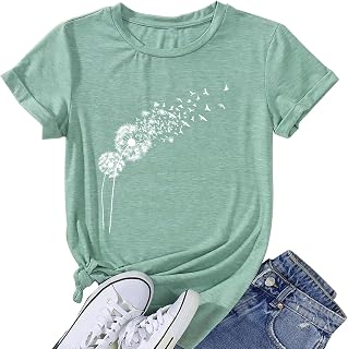 Womens Dandelion T Shirts Sunflower Graphic Short Sleeve Casual Tops