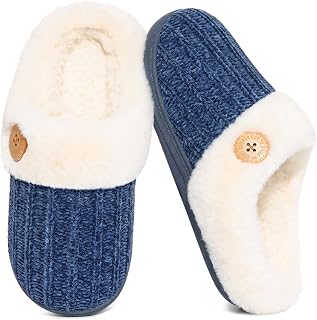 Evshine Women's Chenille Knit Fuzzy Slippers Memory Foam Warm House Shoes