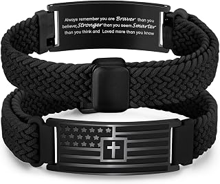 VNOX American Flag Cross Bible Verse Bracelet for Men Teen Boys Kids Stocking Stuffers,Religious Christian Jewelry Mens Easter Valentines Baptism Birthday Gift Ideas