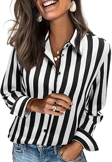 siliteelon Striped Shirt Women Button Down Long Sleeve Work Dress Shirt