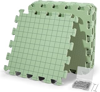 CraftyManor 9 PCS Blocking Mats for Knitting & Crochet Projects, Crochet Blocking Mat with 50 T- Pins, Knitting Board and Pins (Green 9PCS)