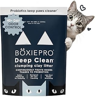 Boxie Probiotic Clumping Cat Litter 40+ Day Odor Control Dust Free 16 lb | Hard Flat Top clumps stay on top for fast scooping and less scrubbing; no added fragrance, fillers, or harsh chemicals