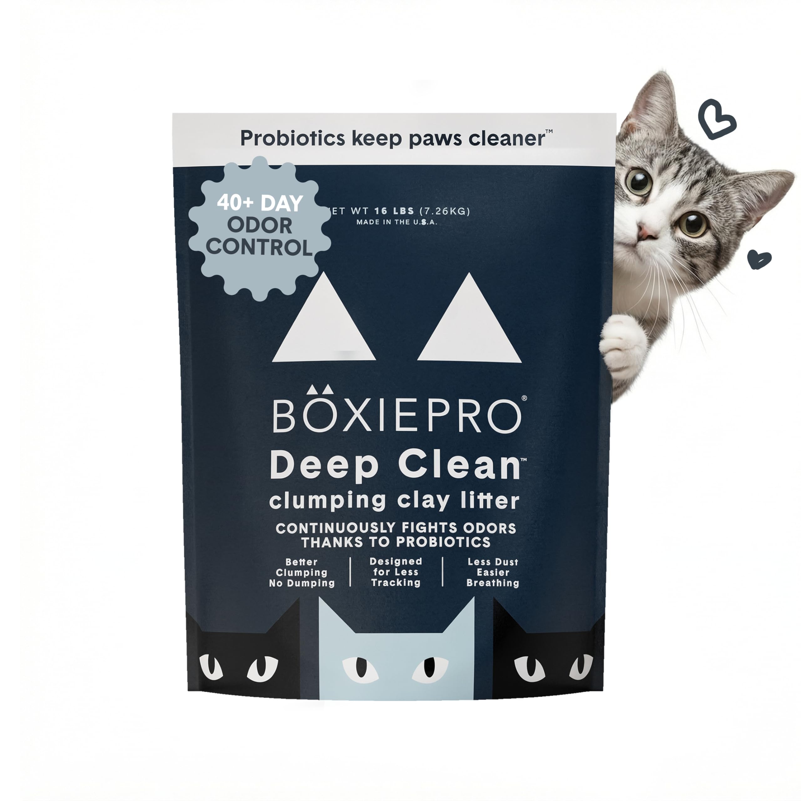 Boxie Probiotic Clumping Cat Litter 40+ Day Odor Control Dust Free 16 lb | Hard 